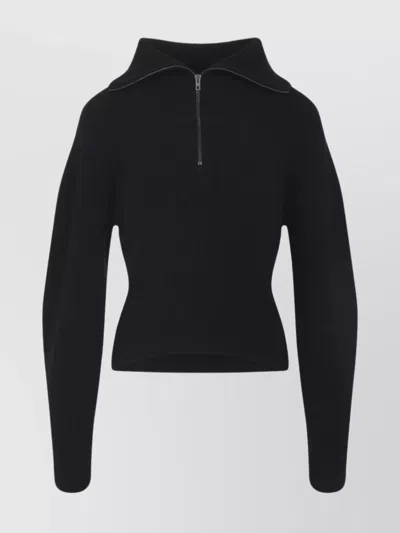 Lemaire High Collar Wool Sweater With Half-zip Closure In Black