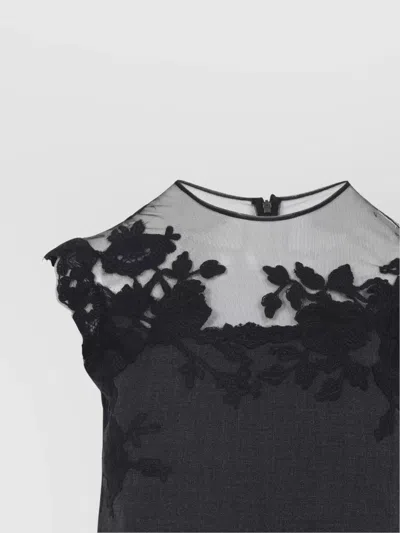 Ermanno Scervino Sheer Neckline Sleeveless Floral Lace Mini Dress In Black