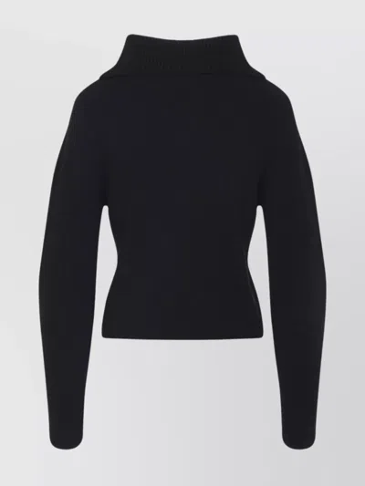 Lemaire High Collar Wool Sweater With Half-zip Closure In Black