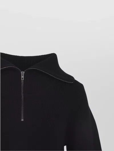 Lemaire High Collar Wool Sweater With Half-zip Closure In Black