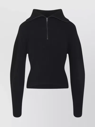 Lemaire High Collar Wool Sweater With Half-zip Closure In Black