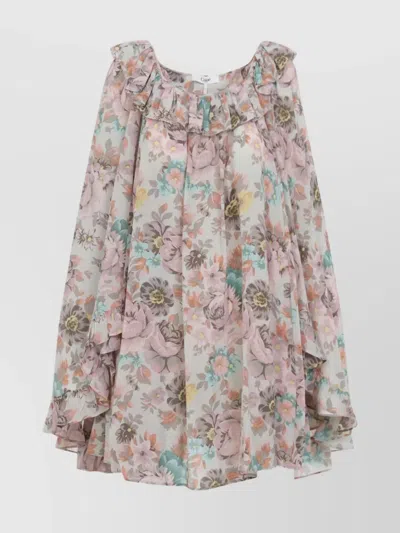 Chloé Bouquet-printed Organic Silk Crepe De Chine Mini Cape Dress In Multi