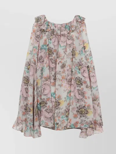 Chloé Bouquet-printed Organic Silk Crepe De Chine Mini Cape Dress In Multi