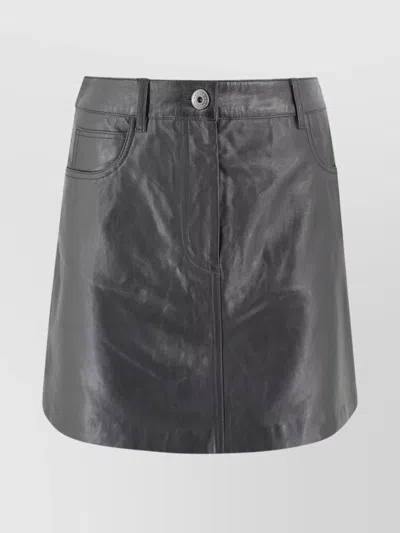 Weekend Max Mara Leather A-line Skirt With Patch And Side Pockets In Black