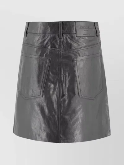 Weekend Max Mara Leather A-line Skirt With Patch And Side Pockets In Black