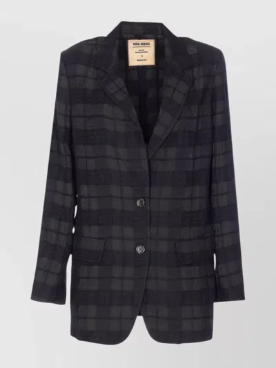 Uma Wang Long Blazer With Notched Lapels And Pockets In Black