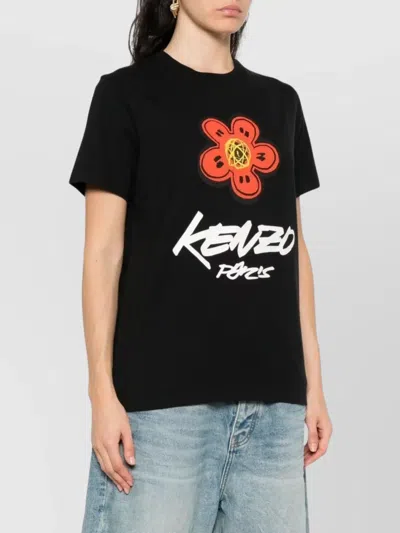 Kenzo Futura Graphic Print Boke Flower T-shirt In Black