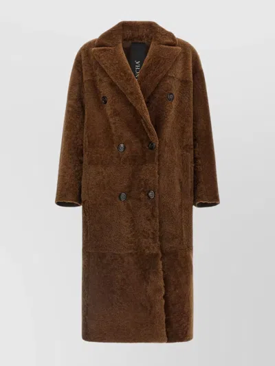 Blancha Double-breasted Longline Fur Jacket In Brown