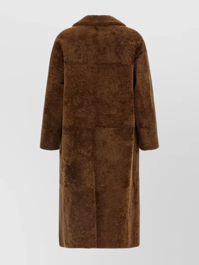 Blancha Double-breasted Longline Fur Jacket In Brown