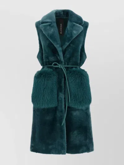 Blancha Straight-volpe Shadow Belted Faux Fur Vest In Green