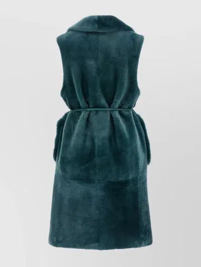 Blancha Straight-volpe Shadow Belted Faux Fur Vest In Green