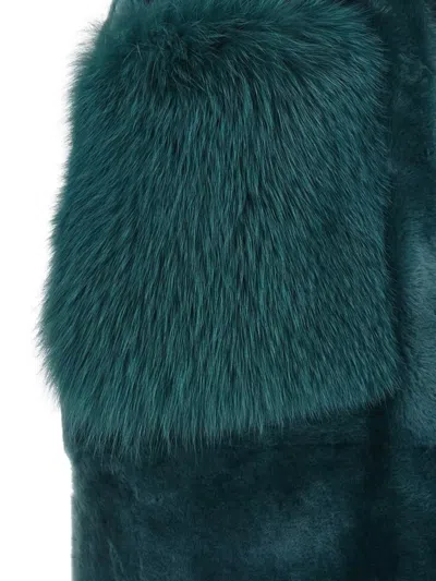 Blancha Straight-volpe Shadow Belted Faux Fur Vest In Green