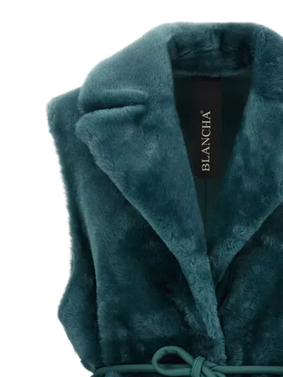 Blancha Straight-volpe Shadow Belted Faux Fur Vest In Green