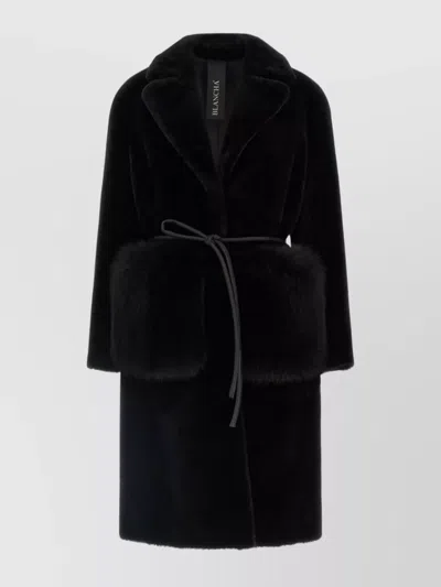Blancha Straight-volpe Fur Belted Long Jacket In Black