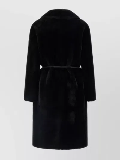 Blancha Straight-volpe Fur Belted Long Jacket In Black