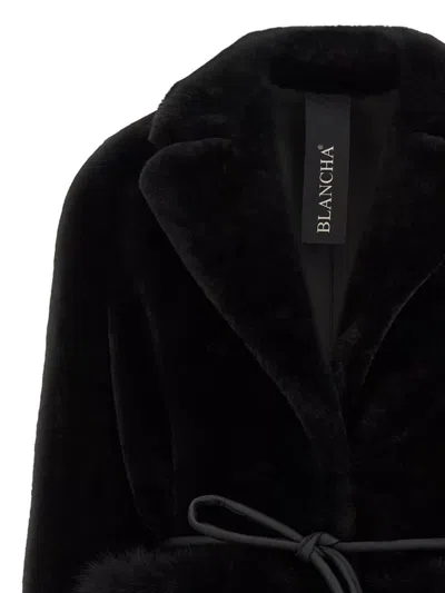 Blancha Straight-volpe Fur Belted Long Jacket In Black