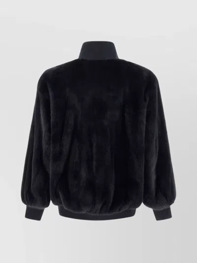 Blancha Luxurious Mink Fur Bomber Jacket With Zip Closure And Casual Appeal In Black