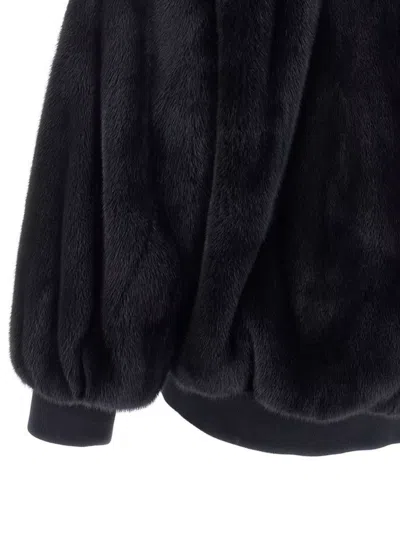 Blancha Luxurious Mink Fur Bomber Jacket With Zip Closure And Casual Appeal In Black