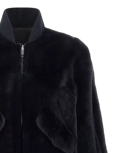 Blancha Luxurious Mink Fur Bomber Jacket With Zip Closure And Casual Appeal In Black