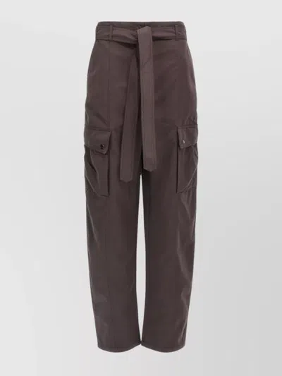 The Andamane Waist Belted Cargo Pants Button Elastic In Brown