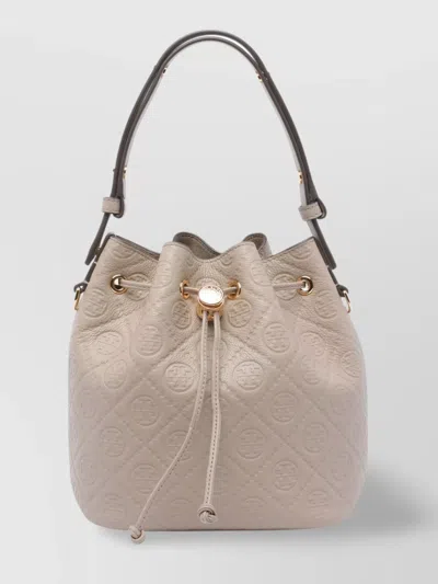 Tory Burch Removable Strap Embossed Pattern Shoulder Bag In Gray