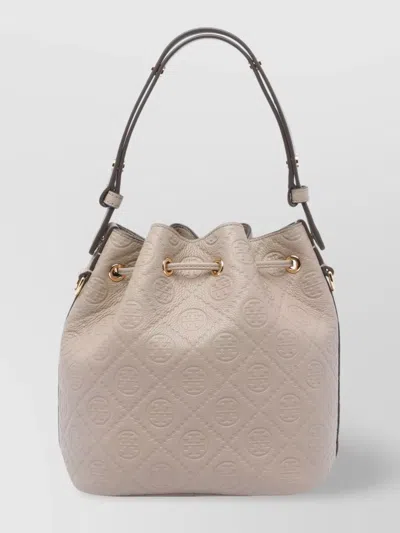 Tory Burch Removable Strap Embossed Pattern Shoulder Bag In Gray