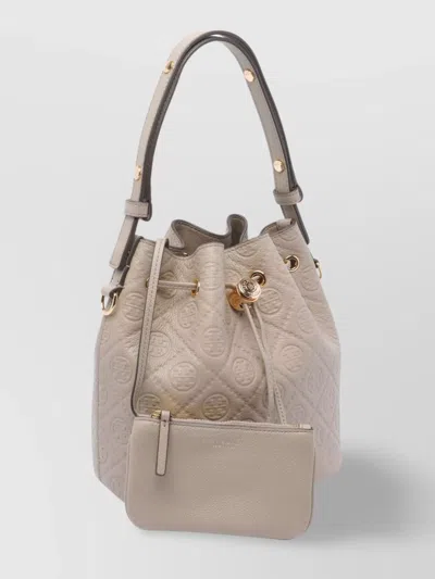 Tory Burch Removable Strap Embossed Pattern Shoulder Bag In Gray