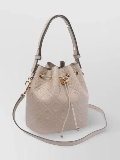 Tory Burch Removable Strap Embossed Pattern Shoulder Bag In Gray