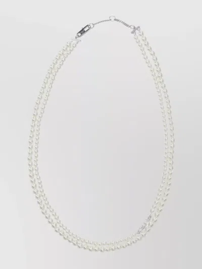 Celine Pearl Beads Double Strand Necklace In White