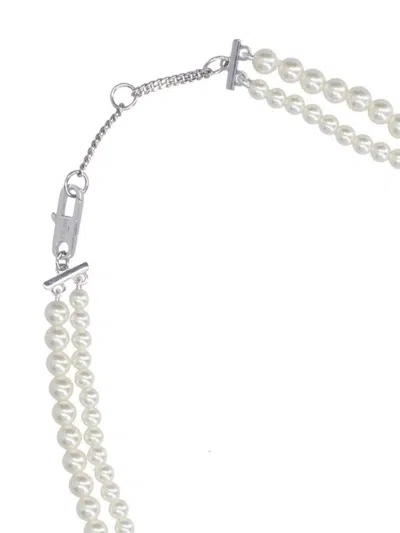 Celine Pearl Beads Double Strand Necklace In White
