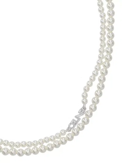 Celine Pearl Beads Double Strand Necklace In White