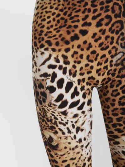 Roberto Cavalli Printed Lycra Halterneck Flared Jumpsuit In Brown