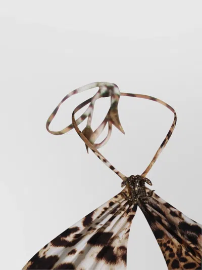 Roberto Cavalli Printed Lycra Halterneck Flared Jumpsuit In Brown