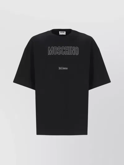 Moschino Crystal Logo Crew Neck T-shirt With Short Sleeves In Black