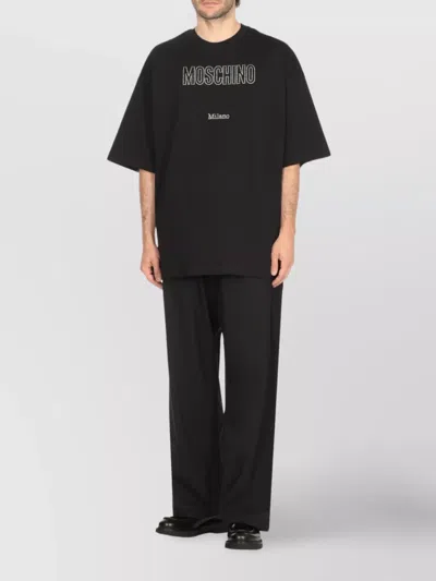 Moschino Crystal Logo Crew Neck T-shirt With Short Sleeves In Black