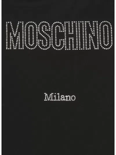 Moschino Crystal Logo Crew Neck T-shirt With Short Sleeves In Black