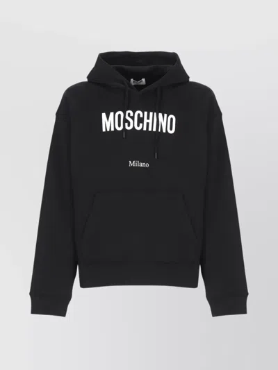 Moschino Cotton Hoodie With Drawstrings And Kangaroo Pocket In Black