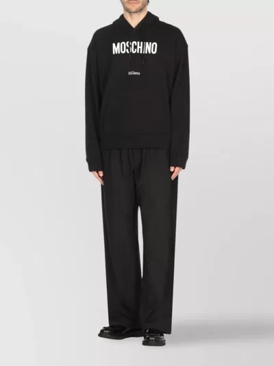 Moschino Cotton Hoodie With Drawstrings And Kangaroo Pocket In Black