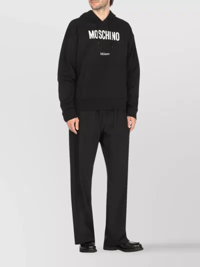 Moschino Cotton Hoodie With Drawstrings And Kangaroo Pocket In Black