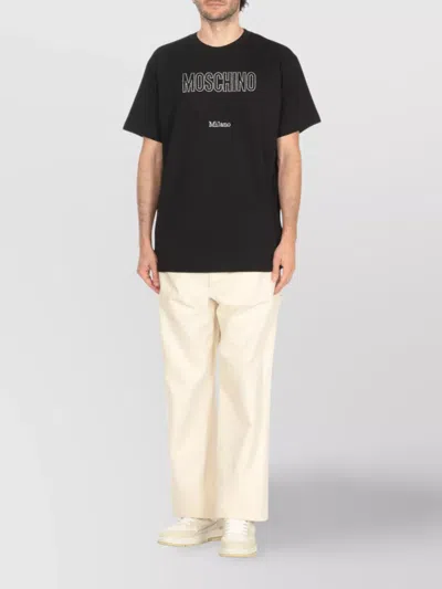 Moschino Crystal Logo Crew Neck T-shirt With Short Sleeves In Black