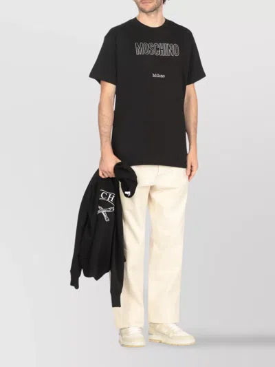 Moschino Crystal Logo Crew Neck T-shirt With Short Sleeves In Black