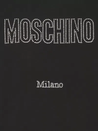 Moschino Crystal Logo Crew Neck T-shirt With Short Sleeves In Black