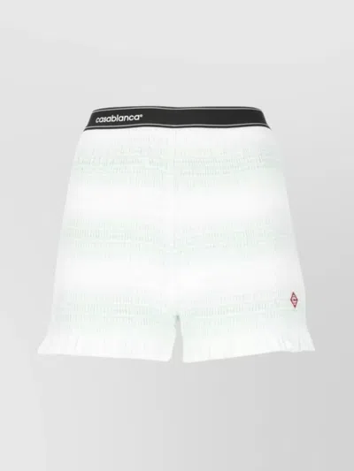 Casablanca Striped Pattern Elastic Waist Ruffle Hem Shorts In White