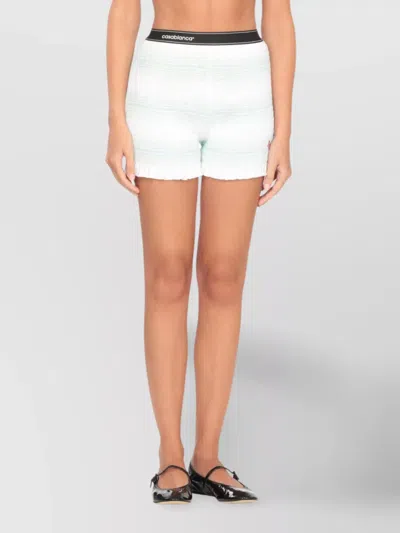Casablanca Striped Pattern Elastic Waist Ruffle Hem Shorts In White