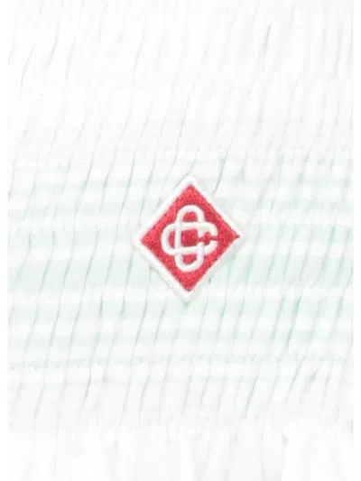 Casablanca Striped Pattern Elastic Waist Ruffle Hem Shorts In White