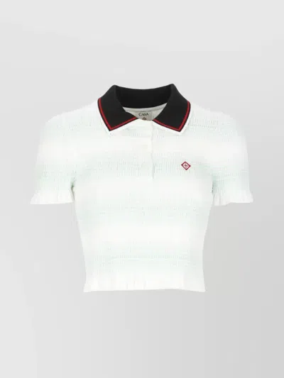 Casablanca Striped Polo Collar Knitwear In White