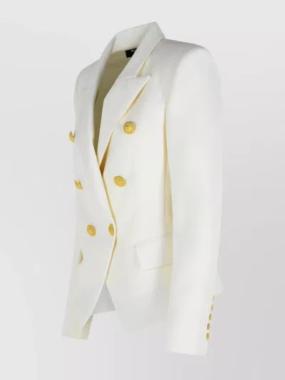 Balmain Double-breasted Structured Denim Blazer With Peak Lapel In White