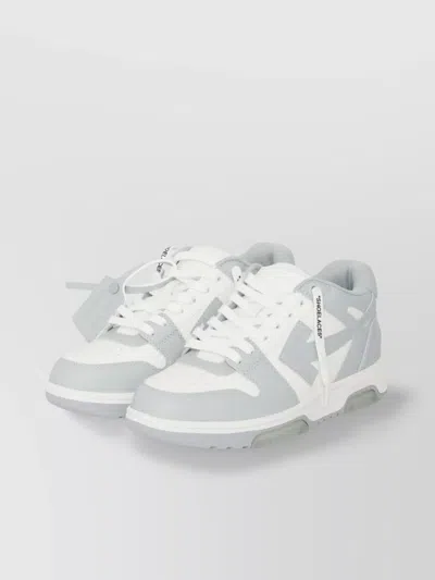 Off-white Low Top Sneakers With Perforated Toe And Rubber Sole In Gray