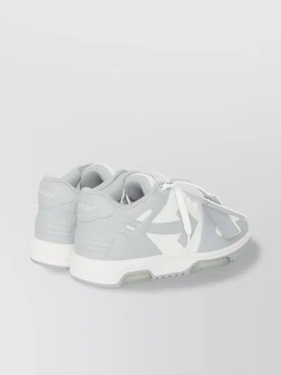 Off-white Low Top Sneakers With Perforated Toe And Rubber Sole In Gray