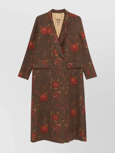 Uma Wang Floral Pomegranate Print Coat With Welt Pockets In Brown